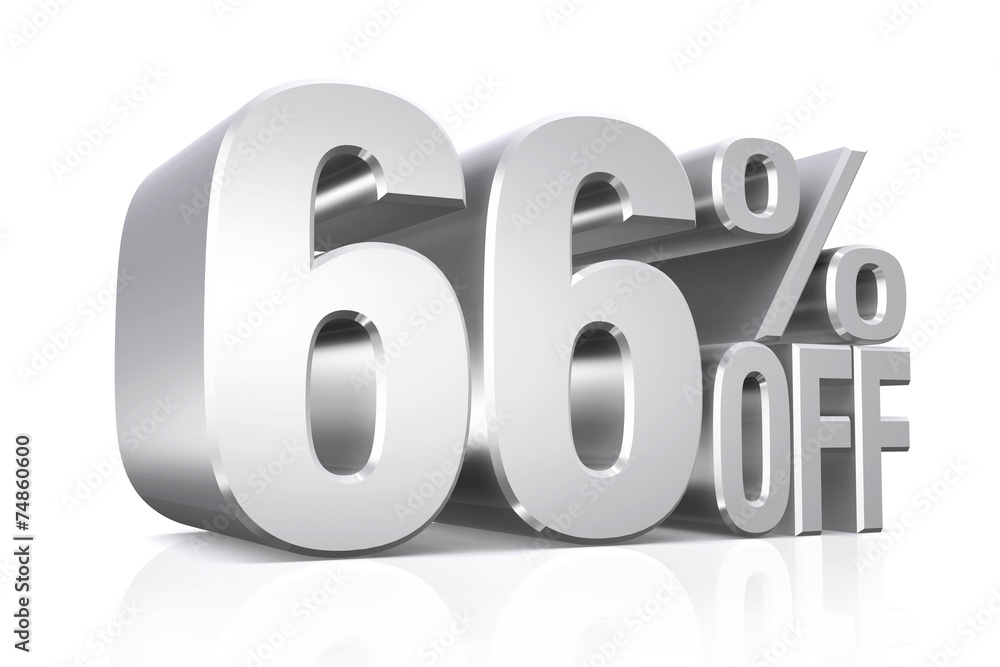3D render silver text 66 percent off. 3D render silver text 66 percent off.