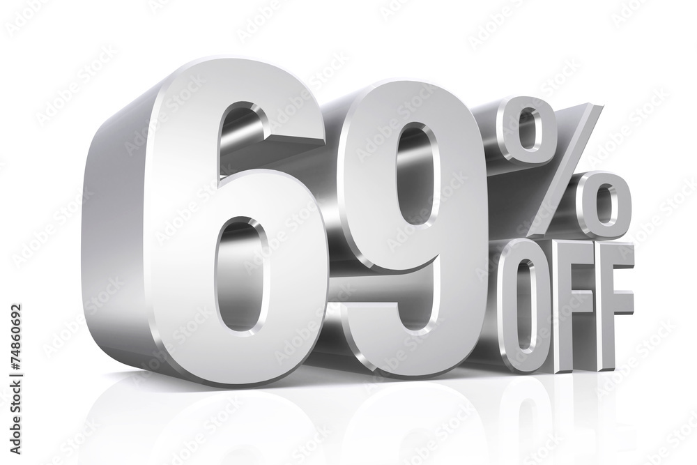 3D render silver text 69 percent off. 3D render silver text 69 percent off.
