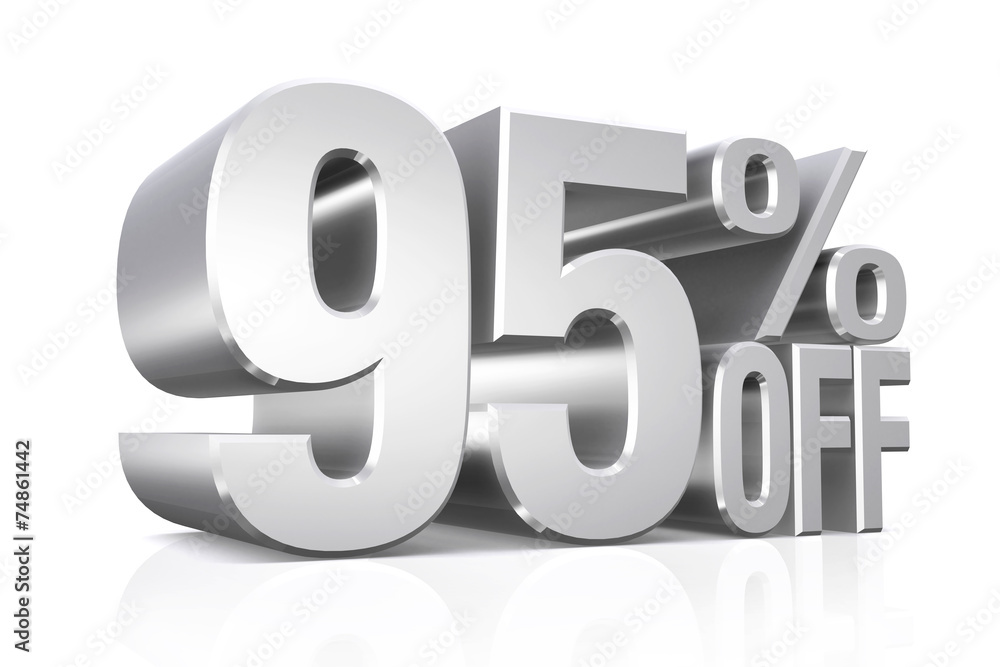 3D render silver text 95 percent off. 3D render silver text 95 percent off.