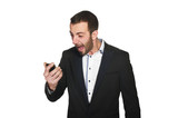 business man screaming on cell mobile phone