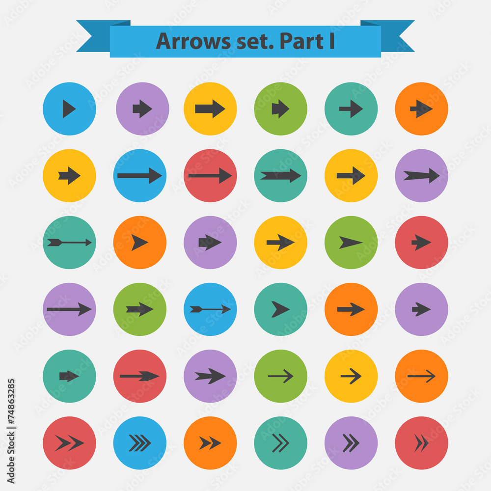Big black set arrows on a color circle in flat style Big black set arrows on a color circle in flat style