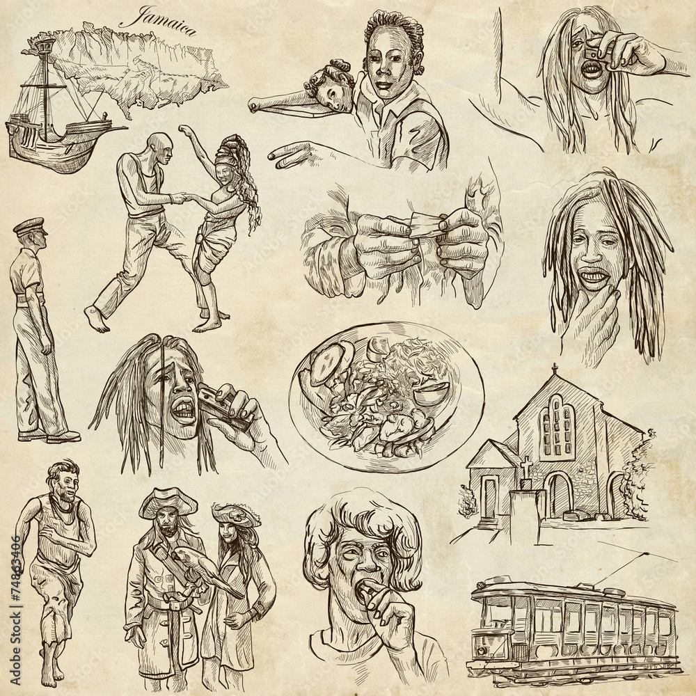 Jamaica Travel - Full sized hand drawn pack on paper