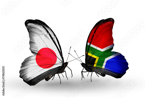 Two butterflies with flags Japan and South Africa photo