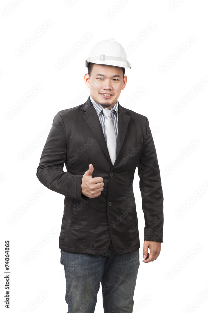 young asian engineering man standing by wearing western suit and young asian engineering man standing by wearing western suit and