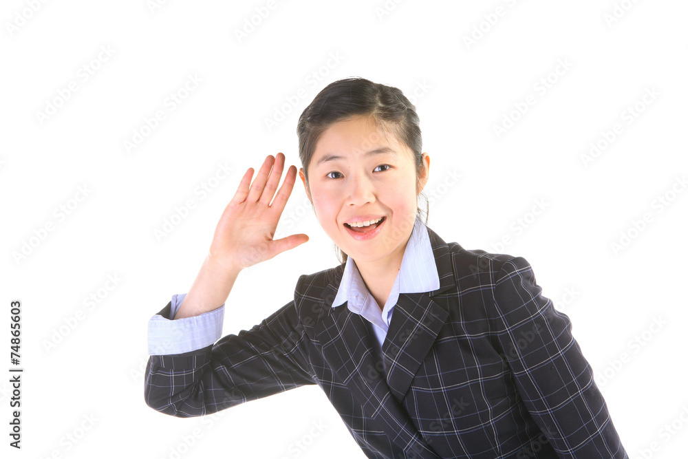 서서 제스처를 취하는 아시안 비즈니스 우먼