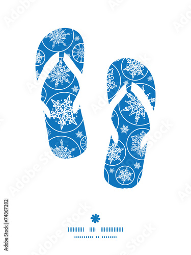 Vector falling snowflakes flip flops silhouettes pattern frame