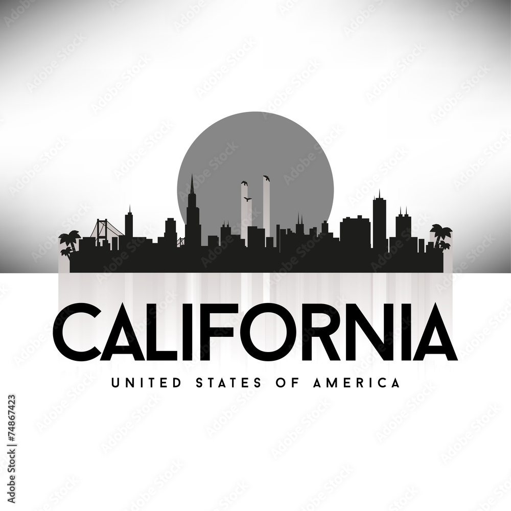 California USA Skyline Silhouette Black vector