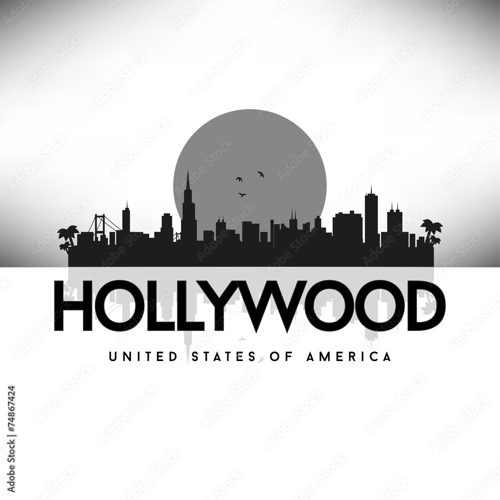 Hollywood USA Skyline Silhouette Black 
