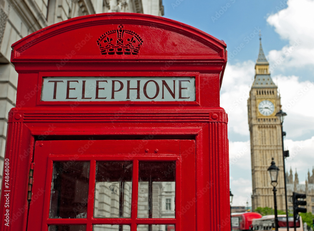 Red telephone box and Big Ben, London