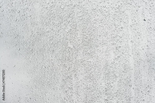 Natural water drops on glass