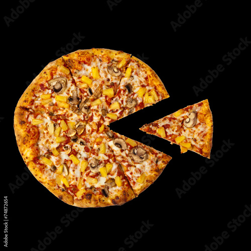Pizza with Mozzarella, Pineapple and Mushrooms isolated