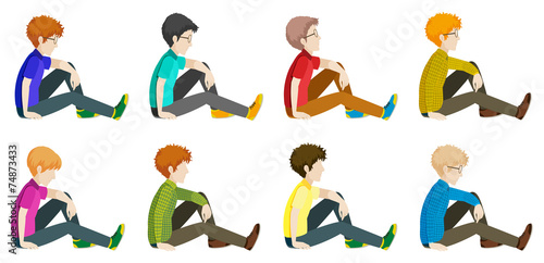 Faceless men sitting down