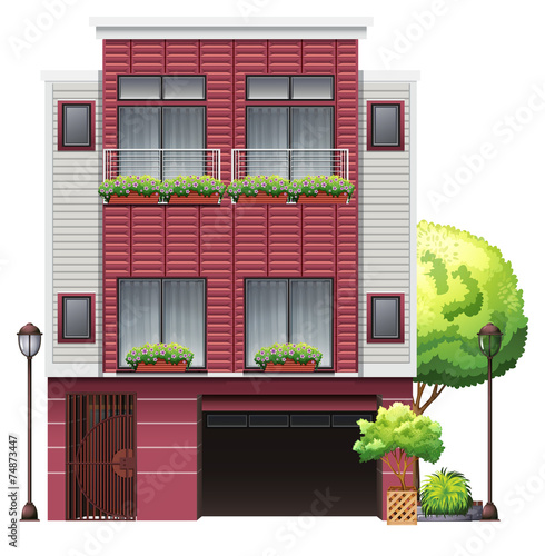 A big building with a garage