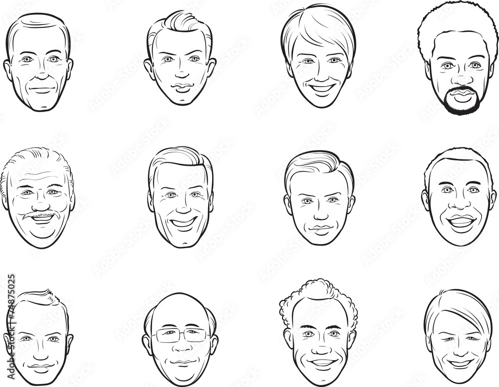 whiteboard drawing - cartoon avatar smiling men faces Stock Vector | Adobe  Stock