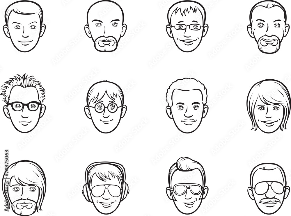 whiteboard drawing - cartoon avatar men faces Stock Vector | Adobe Stock