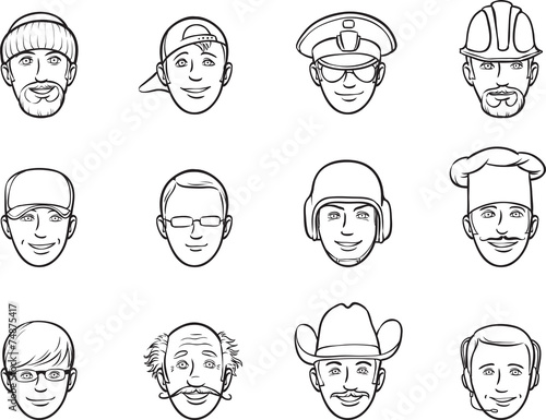 whiteboard drawing - cartoon avatar faces various occupations