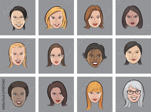 Cartoon avatar women faces