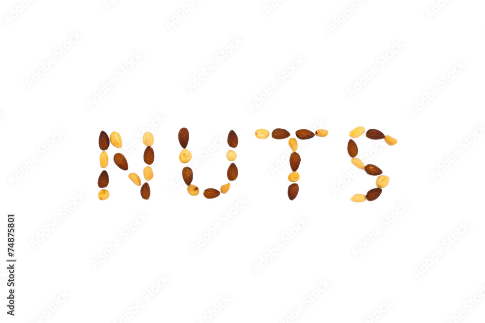 Nuts text on isolated white background