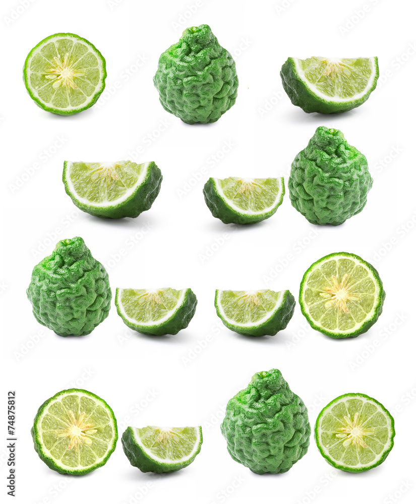 kaffir Lime or Bergamot fruit on white background
