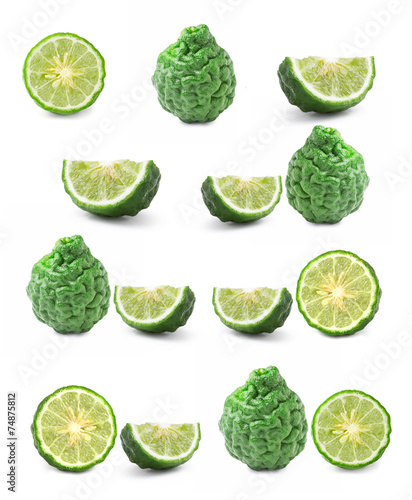 kaffir Lime or Bergamot fruit on white background photo