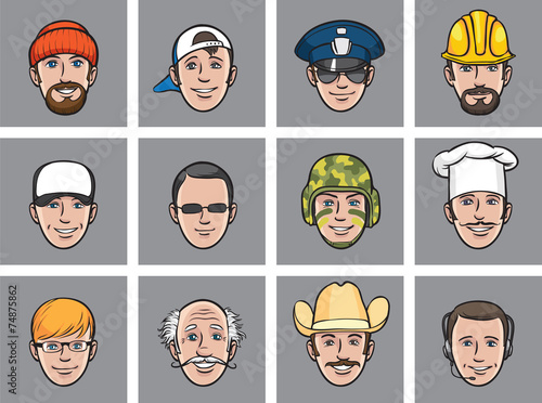 Cartoon avatar faces various occupations