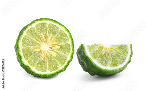 kaffir Lime or Bergamot fruit on white background