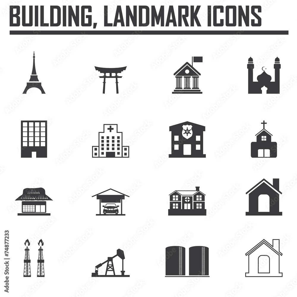 Travel landmarks icon set and Building Travel landmarks icon set and Building