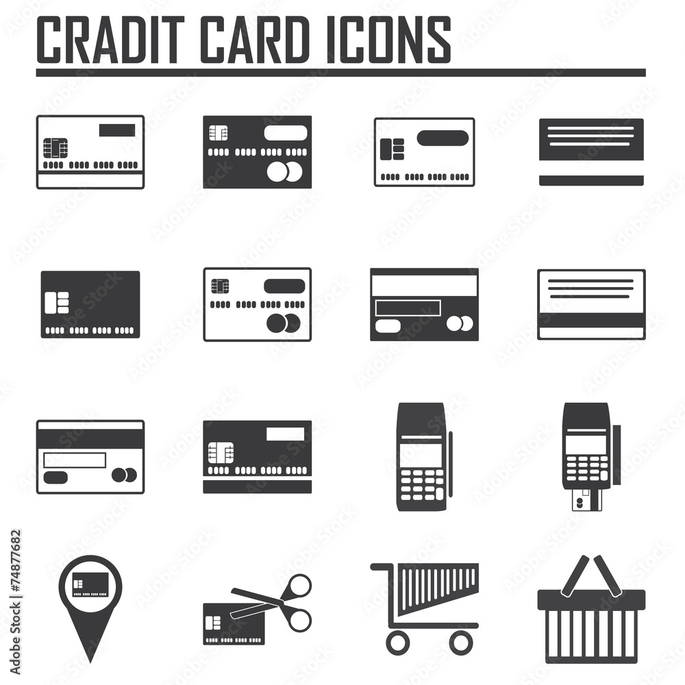 Credit card icons on white background. Vector illustration.