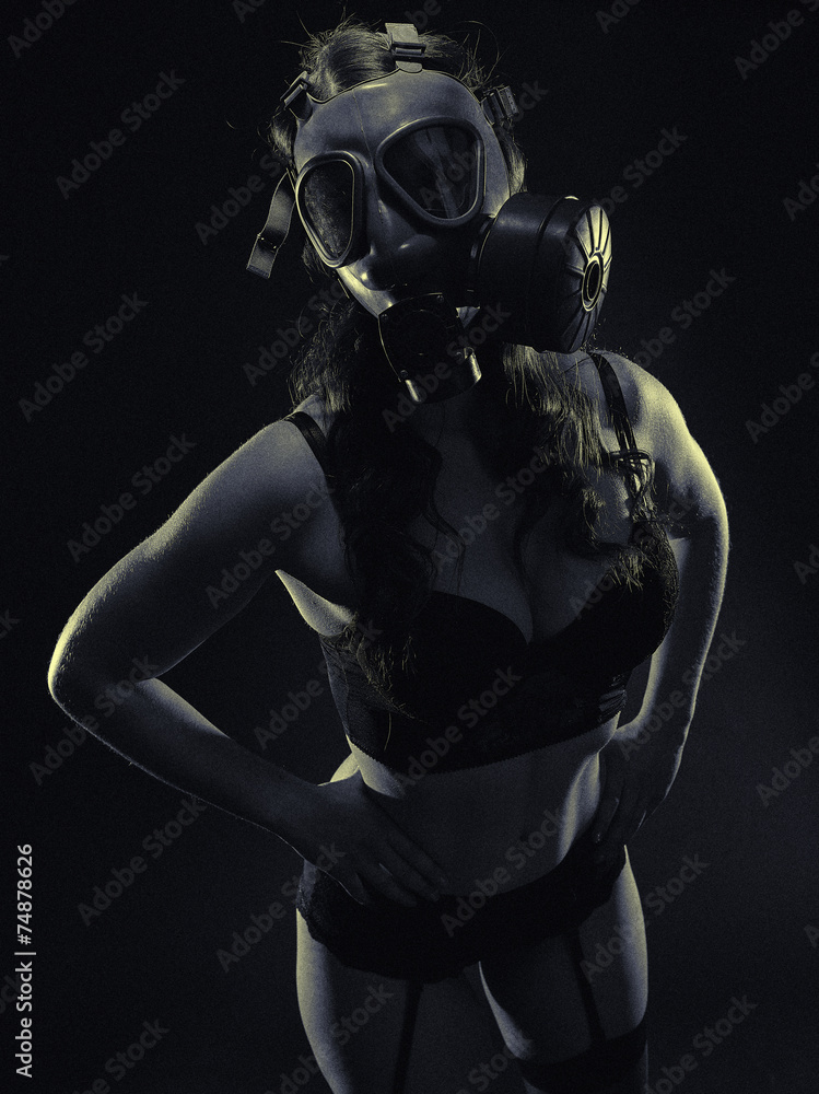 Woman and gas mask