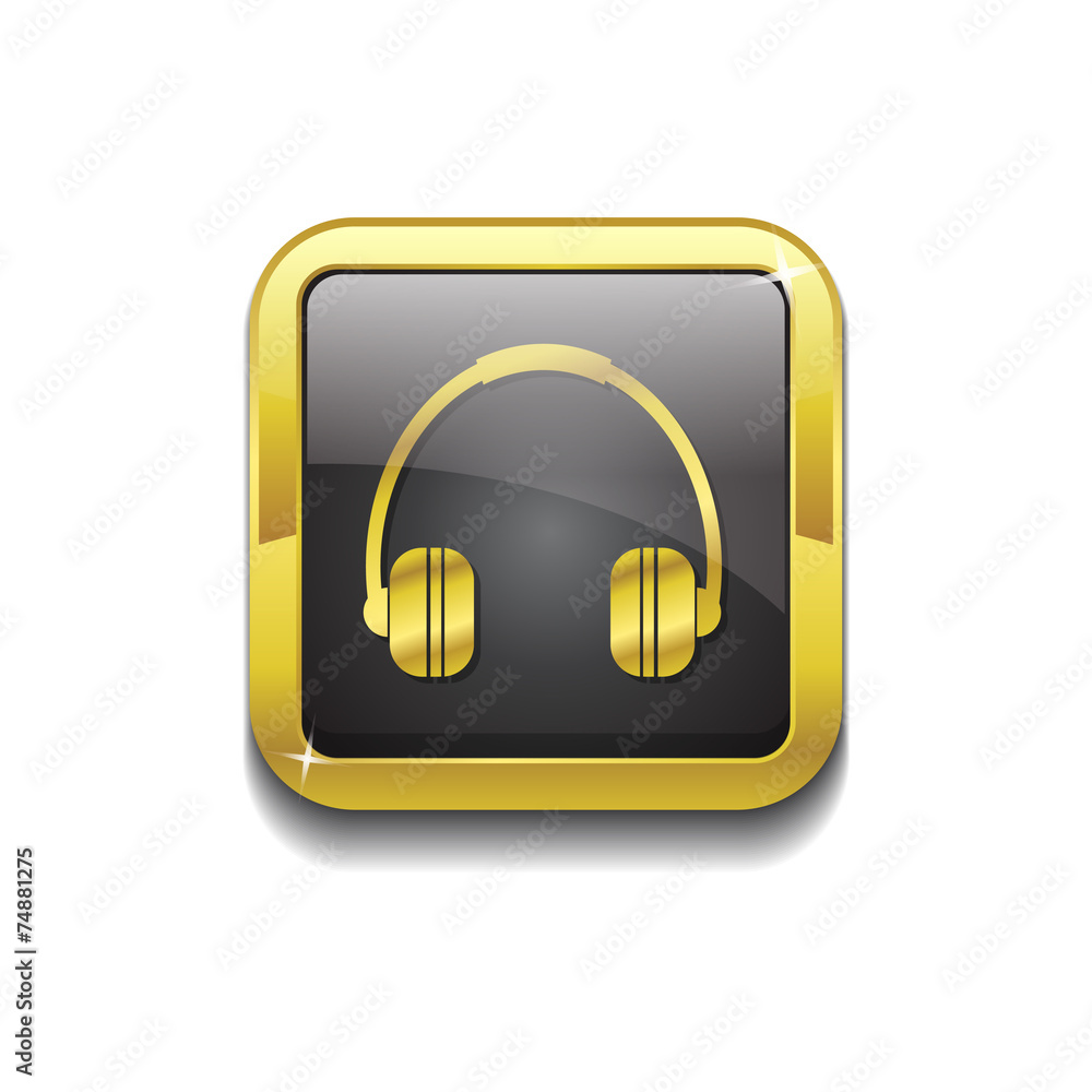 Head Phone Gold Vector Icon Button Head Phone Gold Vector Icon Button