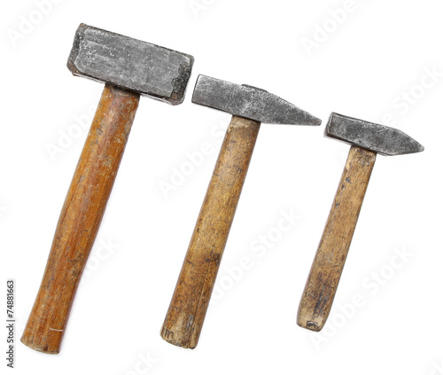 Fotografie hammers big large medium small wooden handle working vintage iso