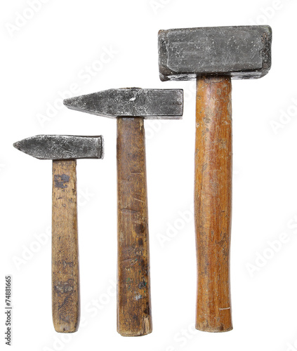 Fotografia, Obraz hammers big large medium small wooden handle working vintage iso