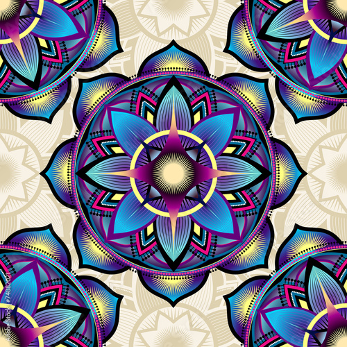 Seamless background pattern of mandala symbols.