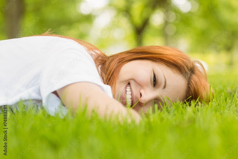 Portrait of a pretty redhead happy and lying Portrait of a pretty redhead happy and lying