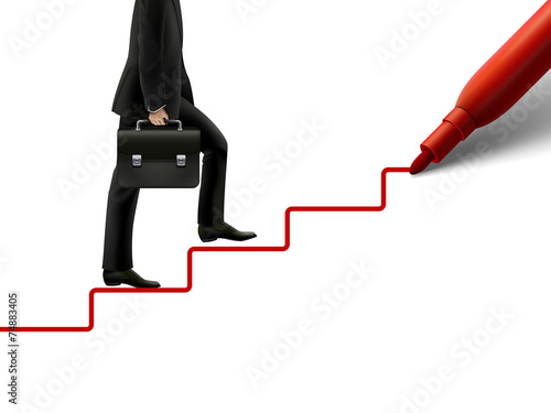 businessman walking on hand drawn stairs
