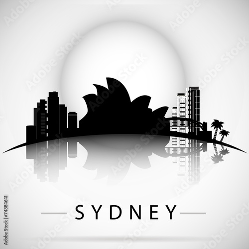sydney City skyline with reflection. Typographic Design