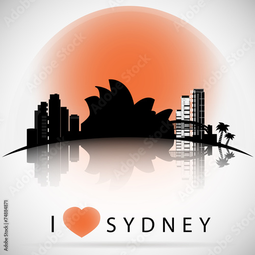 sydney City skyline with reflection. Typographic Design