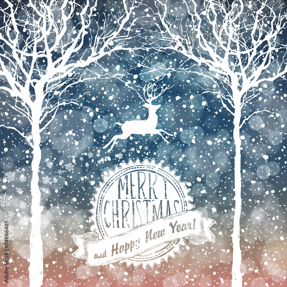 Fototapeta premium Falling Snow. Merry Christmas Background with Text