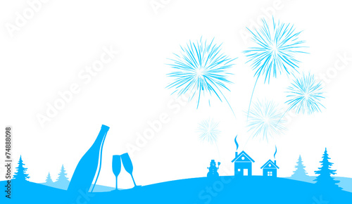 Silvester Feuerwerk blau