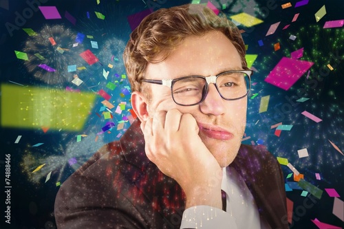 Canvas Print Composite image of young geeky businessman looking bored