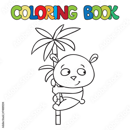Fototapeta Naklejka Na Ścianę i Meble -  Coloring book of little panda on bamboo