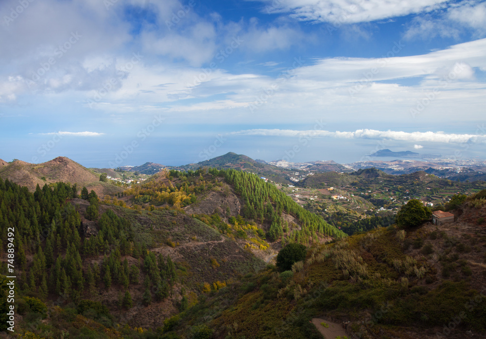 Gran Canaria, aerial view from central mountains towards Las Pal
