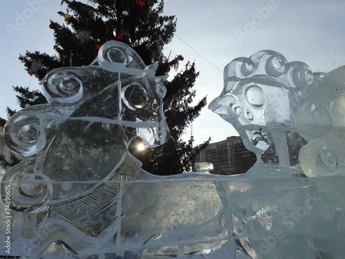 ice sculptures of horses near spruce