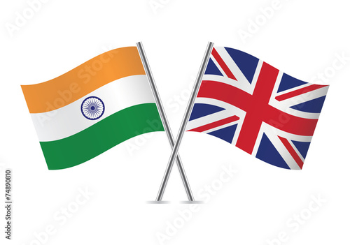 British and Indian flags. Vector illustration.