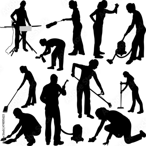 man and woman cleaning in house - vector