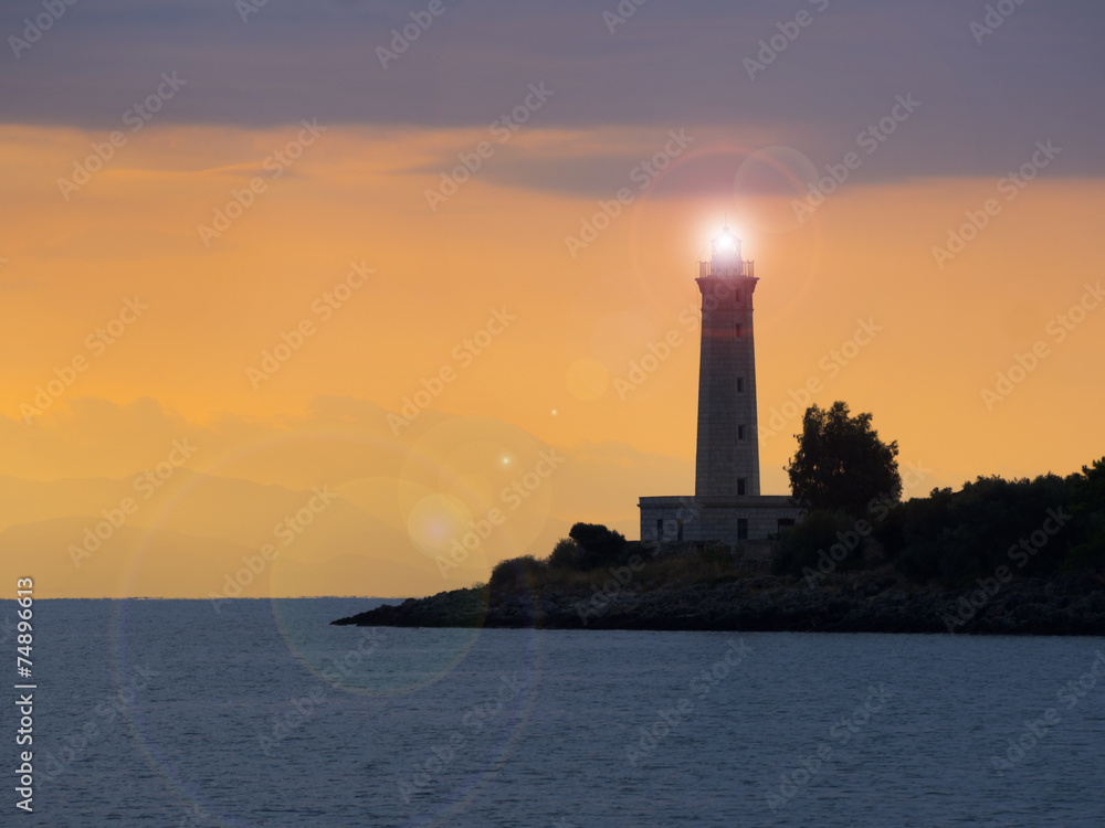 Lighthouse at sunset in Gytheio, Greece