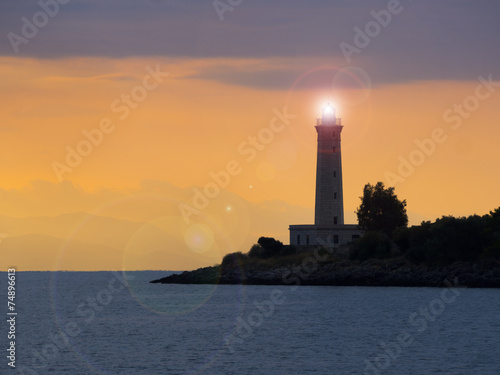 Lighthouse at sunset in Gytheio, Greece