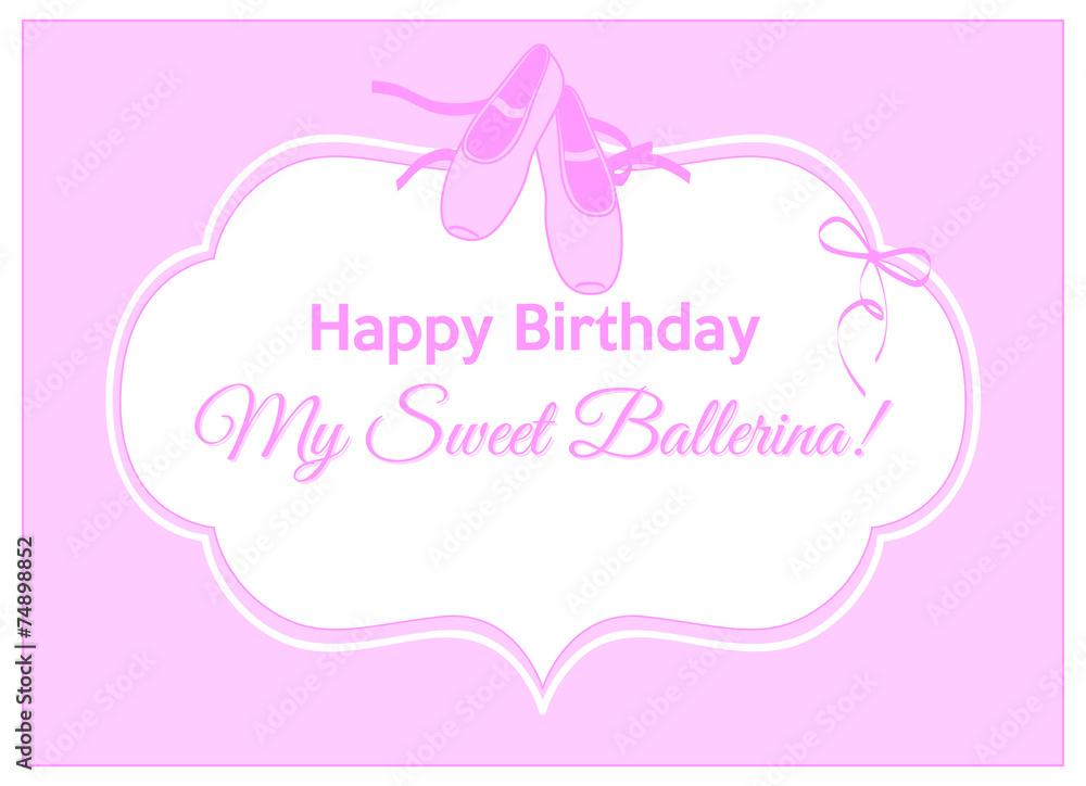 happy birthday ballerina, pink pointe shoes on pink background