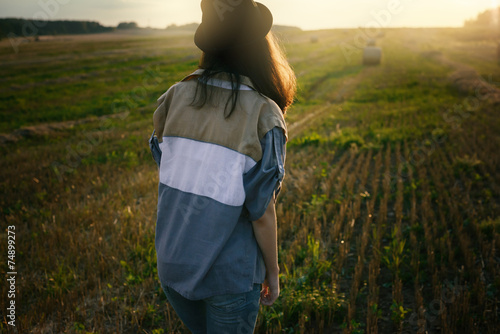 young alonel free sad woman hipster in fall field photo