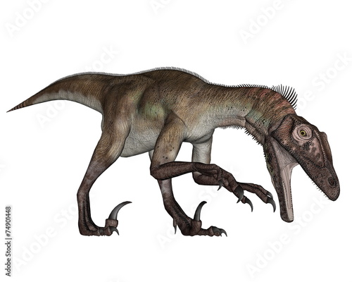 Utahraptor dinosaur roaring down - 3D render